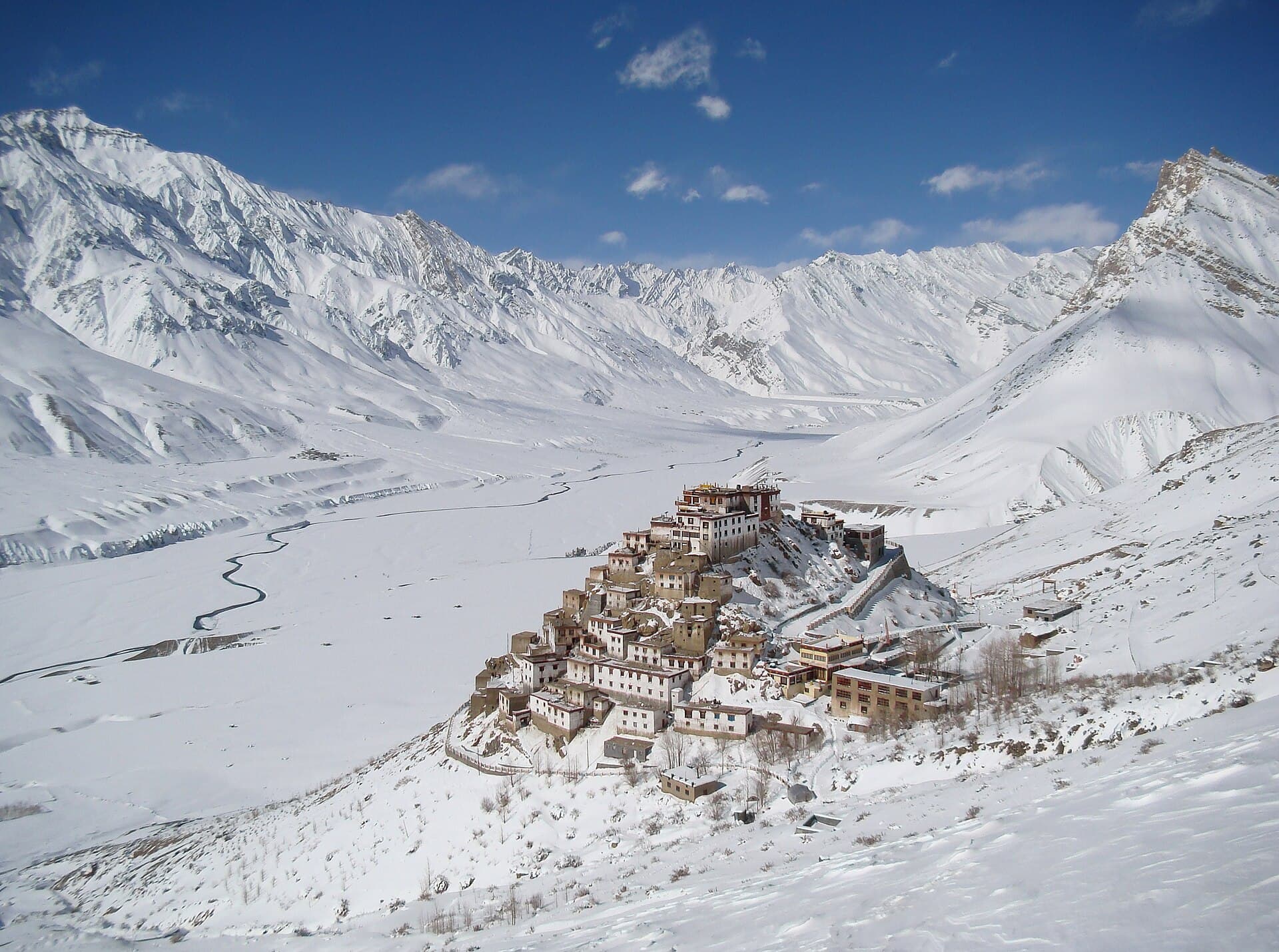 Sunlit Himalayan mountain valley